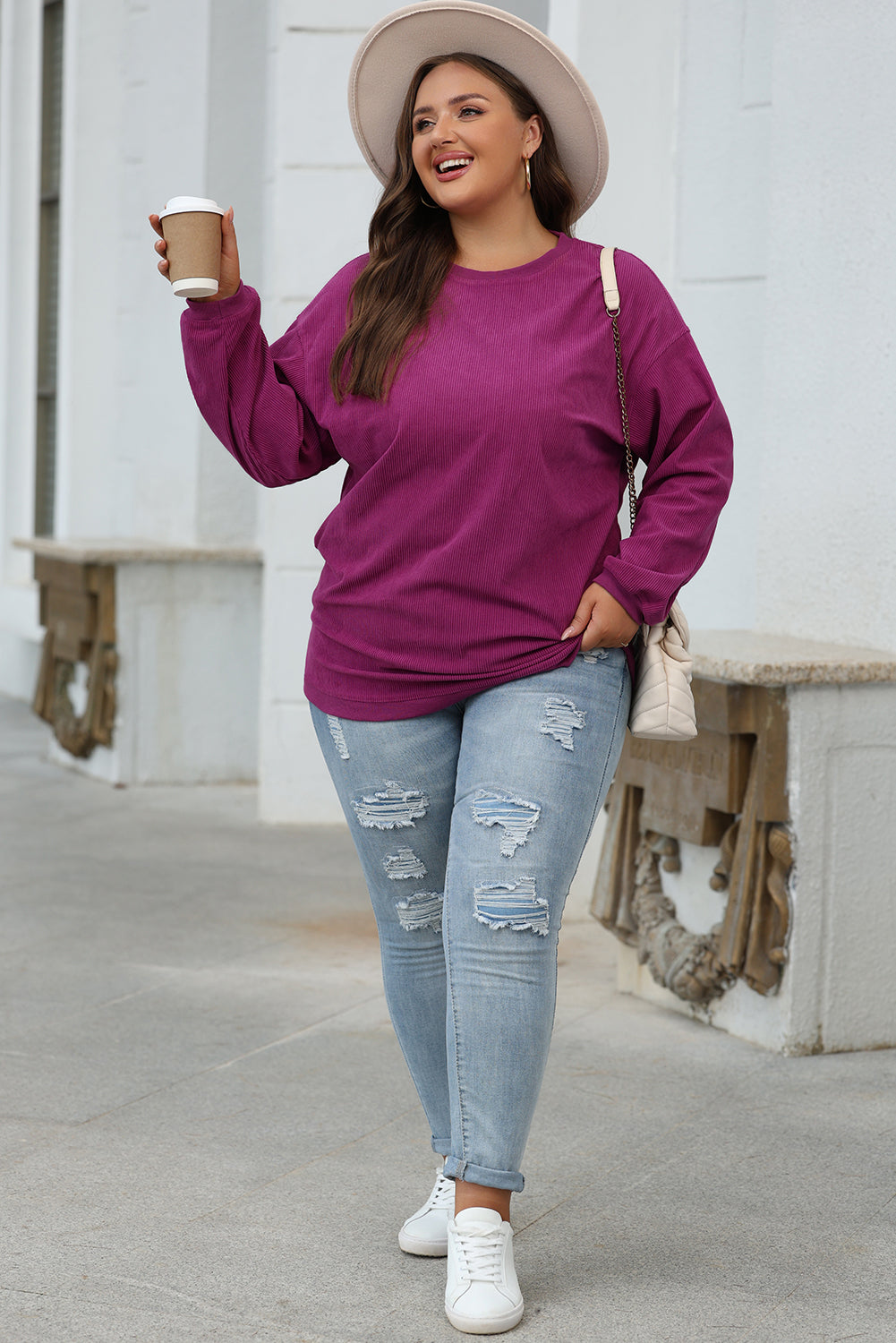 Festival Fuchsia Ribbed Corduroy Oversized Sweatshirt