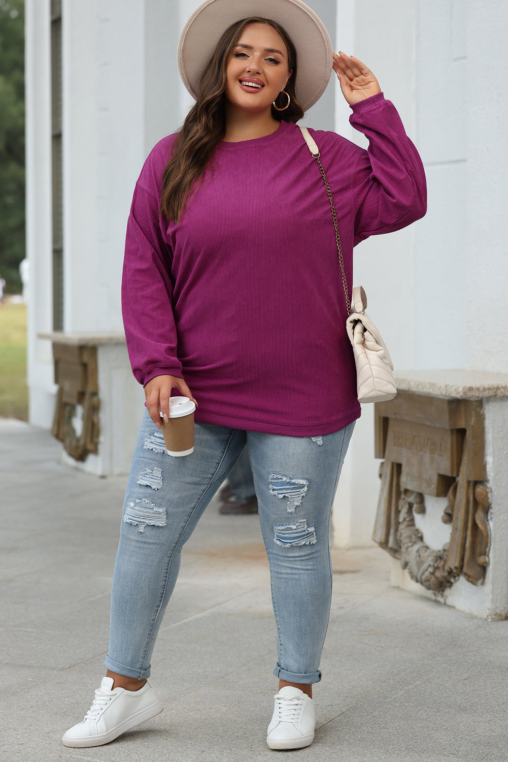 Festival Fuchsia Ribbed Corduroy Oversized Sweatshirt