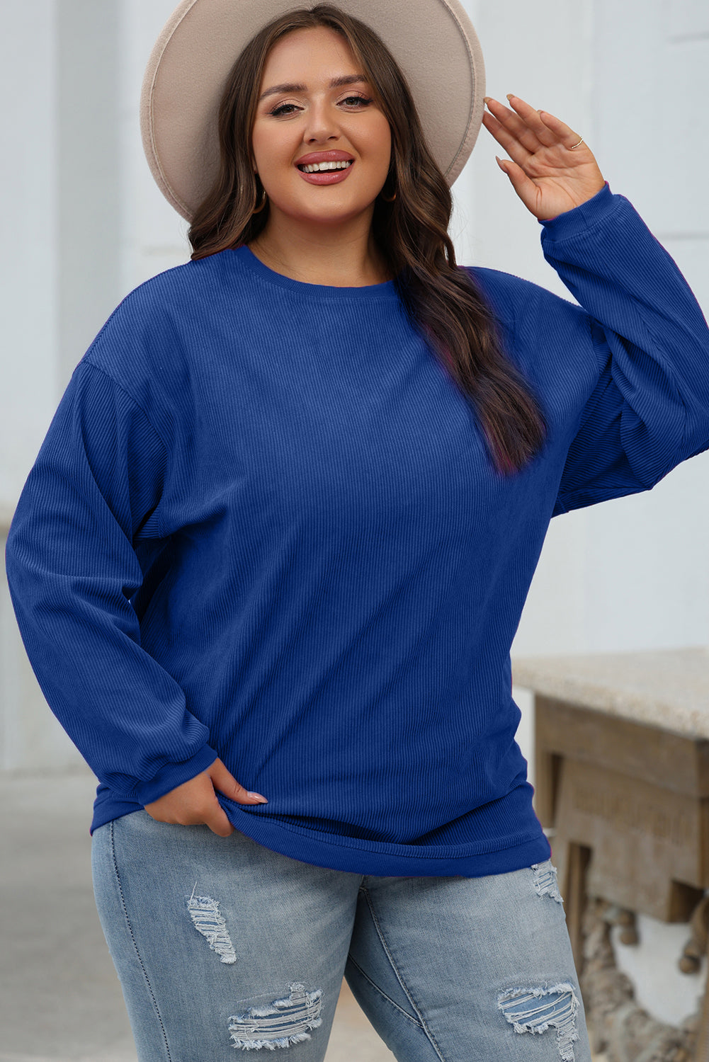 Festival Fuchsia Ribbed Corduroy Oversized Sweatshirt